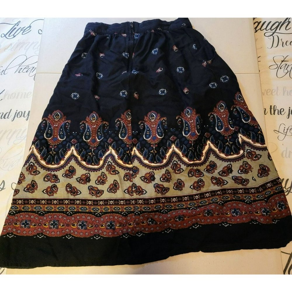 College Town Skirt Womens 24” Waist Vintage Paisley Black Multicolor Made In USA - Picture 2 of 7